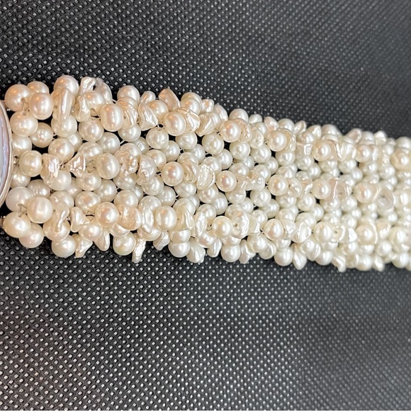 Woven freshwater pearl 925 sterling bracelet with huge druzy cabochon clasp. 7” - Picture 4 of 8